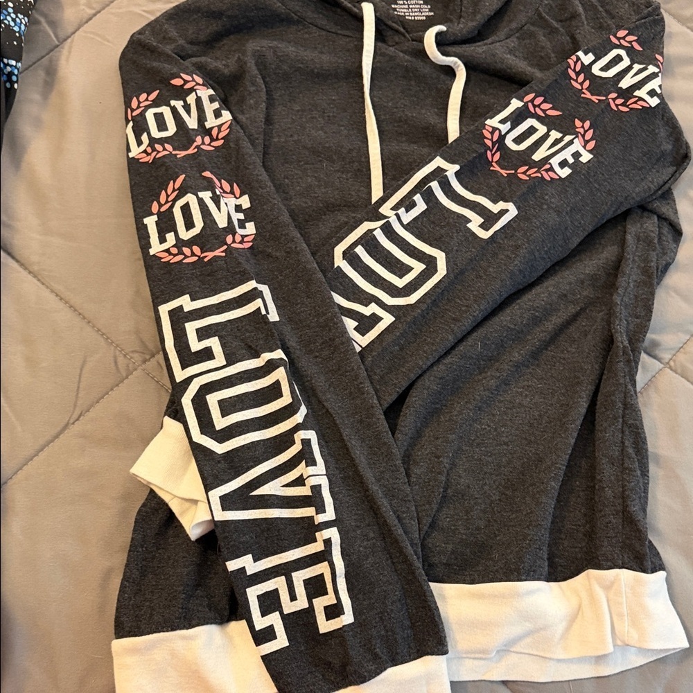 On Fire Love Charcoal and White Hoodie Sweater - Picture 4 of 4